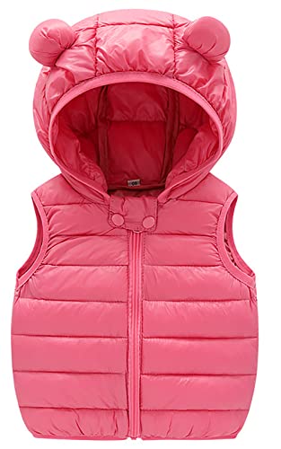 Happy Cherry Boys Girls Winter Casual Quilted Puffer Lightweight Vest Gilets Sleeveless Down Vest Puffer Hooded Vests Rose Pink, 12-18 Months #TOP28
