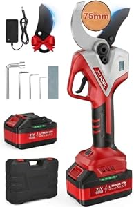 Akku Astschere 75mm, Gartenschere Akku 4000mAh Akku,1200W Bürstenloser Motor Bypass Baumschere, LCD-Display, Elektrische Astschere für Garten, Obstbäume