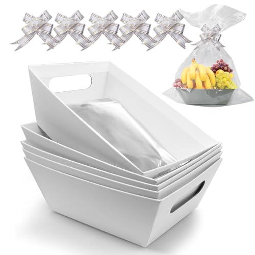 WYYFXY® 5 cesti regalo vuoti con sacchetti di cellophane e fiocchi di trazione, cestino regalo ecologico, cestino per regali, vacanze, compleanni