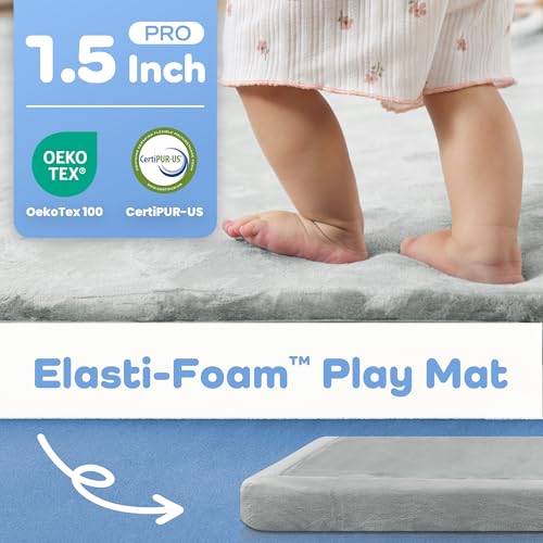 Image of 1.5 inch Thick Baby Play Mat for Floor Tummy Time, 59 inchx 79 inch Pro Soft Baby Activity Playmats Playroom, Easy Care with Non-Slip Safe for Infant Toddler Kids Crawling(Light Grey)