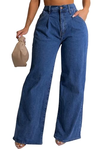 ZERMOM Women's Wide Leg Jeans Casual Stretch High Rise Baggy Loose Denim Pants