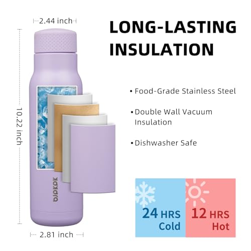 Image of BJPKPK Stainless Steel Water Bottle,21oz insulated Reusable Bottle,Leakproof Metal Thermal Flask Double Wall,Keep Drinks Cold and Hot,Lavender