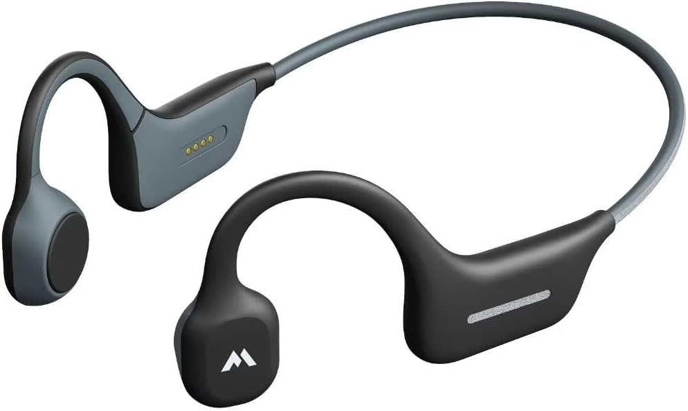 MOING Wireless Bone Conduction Headphones, Open Ear Sports Bluetooth Headset with Reflective Strips, Built-in Mic and IP56 Waterproof Certified for Workouts, Night Running, Cycling, Black (DG08)