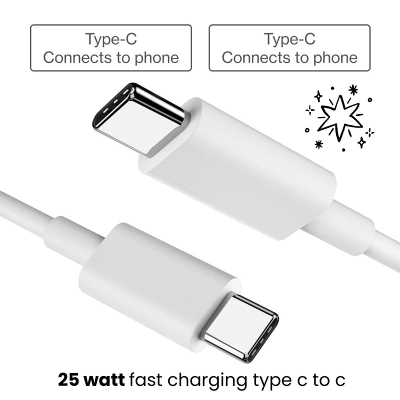 Image of Crown's 25Watt Charger for Samsung Galaxy a16 5G Super Fast Charging |Samsung 25 Watt Type C Charger /Adopter | with Type C Charging Cable | C to c pd Charging Adopter (Type C)