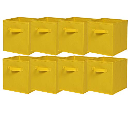 BonChoice Foldable Storage Cubes Boxes with Handle Pack of 8 for Home Organization, Fabric Wardrobe Storage Box Organizer Basket Bins for Clothes Beddings Toys Towels, Collapsible & Durable Yellow