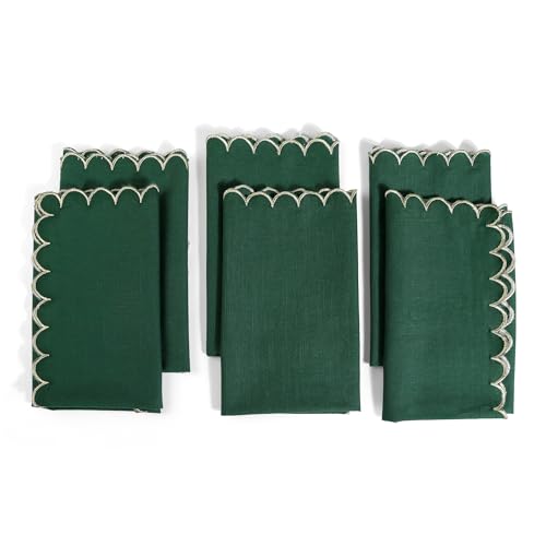 Image of FINGERCRAFT Scallop Edge Cloth Napkins | Set of 6 | 20x20 Inches | 100% Cotton | Table Napkins for Any Occasion | Washable, Perfect for Parties and Everyday Use (Eden Green Slub, Set of 6)