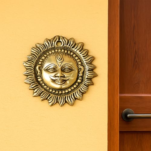 Image of Ekhasa 100% Pure Brass Sun for Vastu & Positivity (4 Inch) | Brass Metal Sun Idol Face Wall Hanging & Wall Decor | Surya Bhagavan Idol | Pital Surya Dev Wall Hanging Vastu for Main Door Entrance