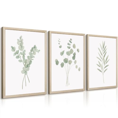 Sage Green Botanical Wall Art Deor Eucalyptus Leaf Pictures 16x24x3 Framed