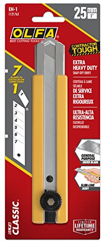 Olfa 25Mm Extra Heavy-Duty Utility Knife (Eh-1) - Multi-Purpose Custom Cutting Depth Precision Knife W/Ultra-Slim Plastic Handle & Snap-Off Blade, Replacement Blades: Any Olfa 25Mm Blade #TOP2
