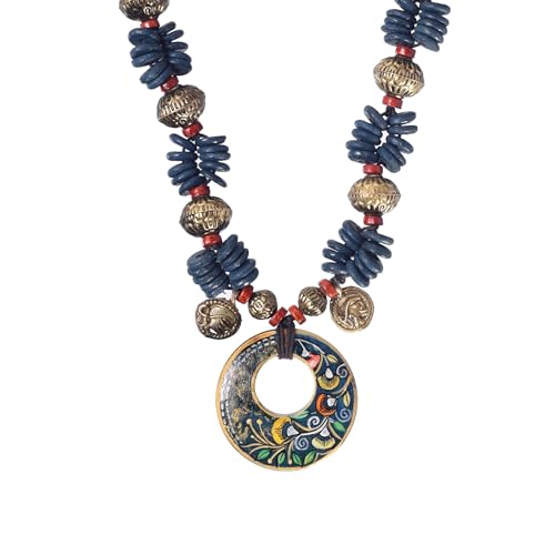 Image of AAKRITI ART CREATIONS Handcrafted Tribal & Boho Ethnic Necklace Collection | Floral, Mandala, Tassel & Dhokra Pendant Designs | Artisan Brass, Wood & Statement Jewelry for Women