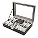 QiKun-Home Noir 30x20x8cm 2 en Un 8 grilles + 3 grilles Mixtes étui de Montre en Cuir boîte de Rangement Organisateur boîte de Bijoux de Luxe Affichage boîtes de Montre Noir