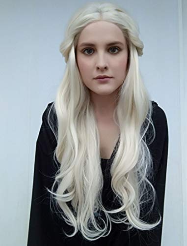 Ebingoo 613 Platinum Blonde Wig Wavy Blond Plucked Middle Part Long Natural Straight Synthetic Lace Front Wigs for Women 24 inch