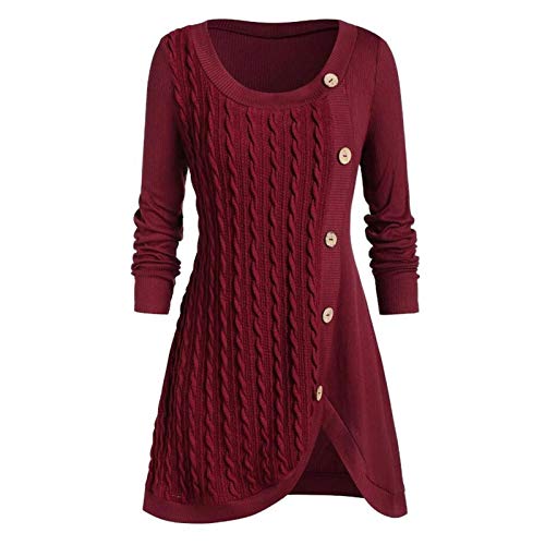 LLTT Plus Size 5XL Winter-Fest Buttons Tunika Pullover Frauen Warm Langarm-Strickpullover Pullover Weiblich Pullover Frauen Damen-Oberteile (Color : Red, Size : 3XL.) Cover