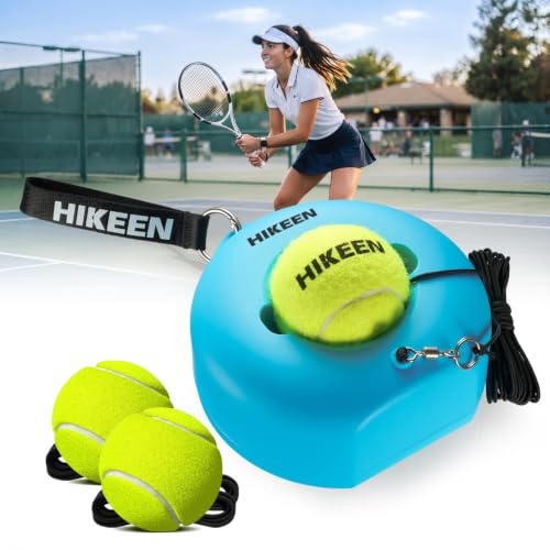 Hikeen Premium Tennis Trainer Rebound with Metal Base,Portable Solo Tennis Trainer Set with 3 Highly Elastic String Balls,Tennis Practice Equipment for Adult Kids and Beginners -Blue