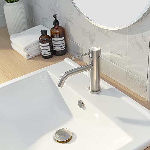 BATHLAVISH Bathroom Sink Faucet Brushed Nickel Single Hole Single Handle Modern Vanity Lavatory Mixer Tap RV Deck Mounted with Pop Up Drain with Overflow Combo by BATHLAVISH - Image 6