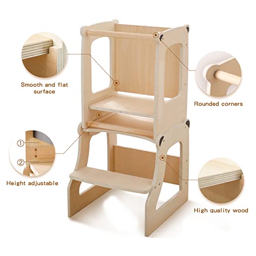 Toddler Standing Tower,Toddler Kitchen Stool Helper - 4 In 1 Learning Wooden Tower With Chalkboard Kitchen Standing Counter Stool | Kitchen Tower For Toddlers, Children, Kids 18M-6Yr #TOP3