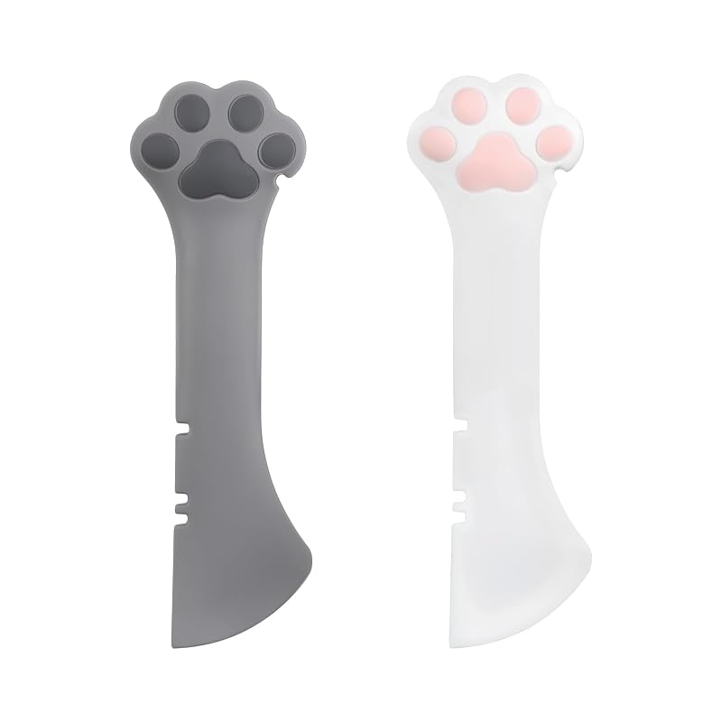 Colher e espátula para alimento úmido de gatos e cães com abridor de latas BOXOB, silicone e nylon, pacote com 2