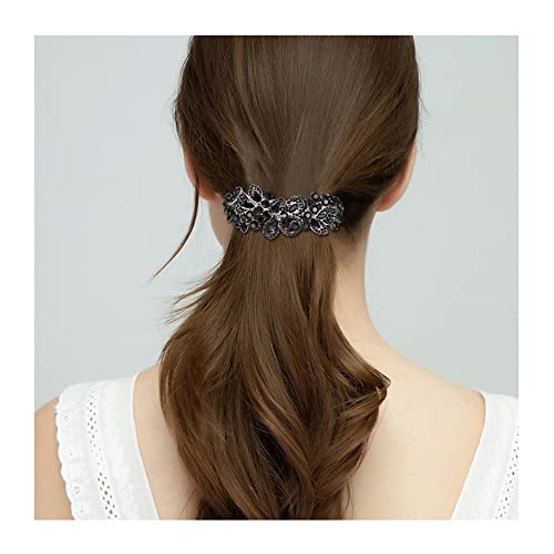 EVER FAITH Women's Austrian Crystal Art Deco Floral Leaf Hair Barrette Clip Black Silver-Tone
