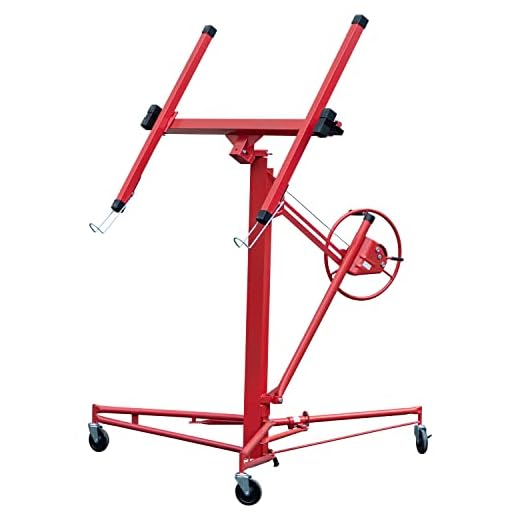 Drywall Lift,11Ft Drywall Lift Panel Hoist Jack Lifter Lockable Rolling Caster Drywall Lifter Construction Tools for Ceiling,Red