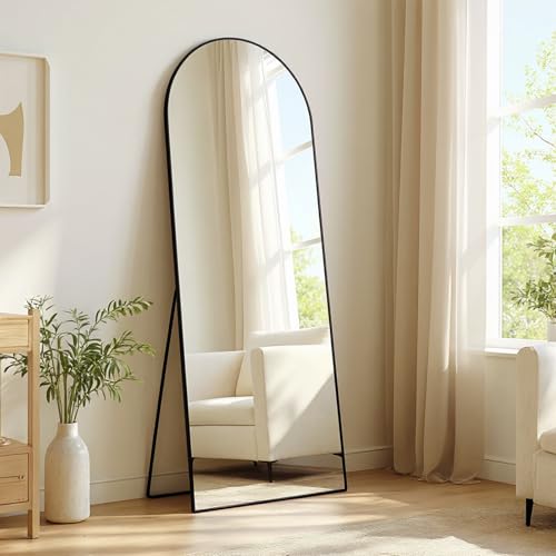 Bosillsm Espejo de cuerpo entero curvado, 161 x 51 cm, marco de aleación de aluminio, espejo de pie con cristal de alta definición, para dormitorio, baño, pasillo, sala de estar