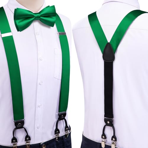 Image of Dubulle Suspender and Bow Tie for Men Paisley Solid Mens Suit Braces Pretied Bowtie and Handkerchief Cufflinks Formal Wedding