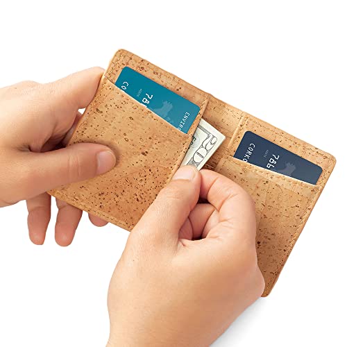 Cork Wallet Men Bifold Slim Minimalist Small Vegan Non-Leather Black2