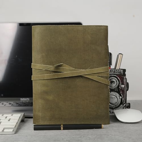 Handmade Leather Journal 7x5 Inch | Green Vintage Notebook with Unlined Pages | Cotton Recycled Paper | Antique Travel Diary, Sketchbook, Writing Journal for Men & Women