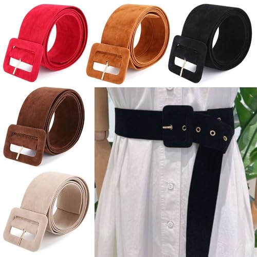 Casual Luxury Brand Design Ladies Dress Strap Waist Band Square Pin Buckle Waistband Velvet Belt(black)4