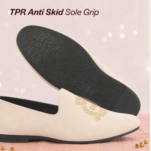 Image of FAUSTO Mens Embroidered Slip-On Loafers | Royal Ethnic Party Shoes |Ethnic Juttis and Mojaris for for Wedding Cushioned Insole