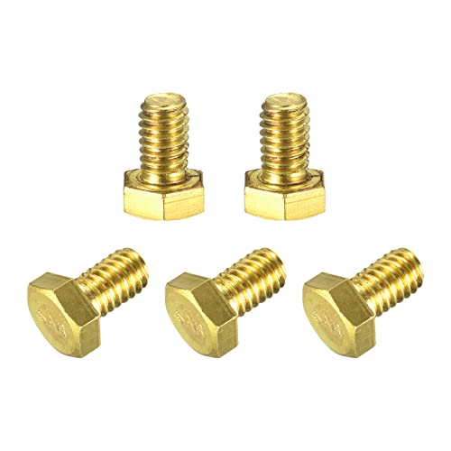 Image of uxcell Brass Hex Bolts, 5 /16-18x1 /2 5pcs Fully Thread Grade 4.8 Solid Brass Hexagon Head Bolt Machine Screws for Machinery