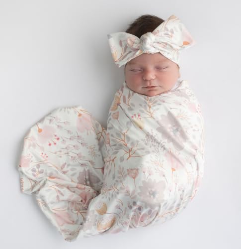 Image of Newborn Baby Swaddle Sets with Headband and Beanie (Grey and Pink)