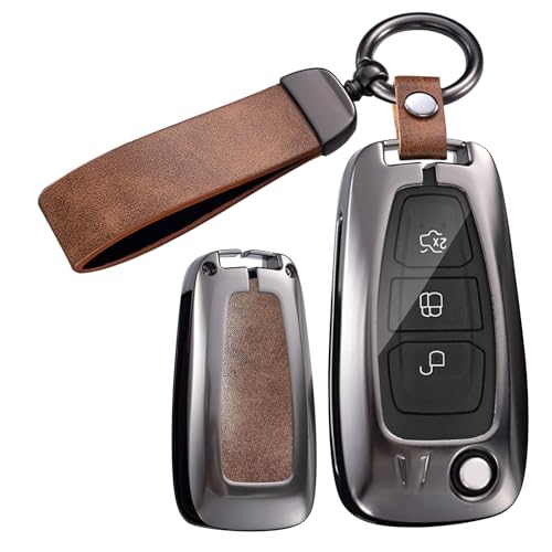 Boîtier de clé Ford Transit Custom en cuir robuste anti-choc avec keychain métal