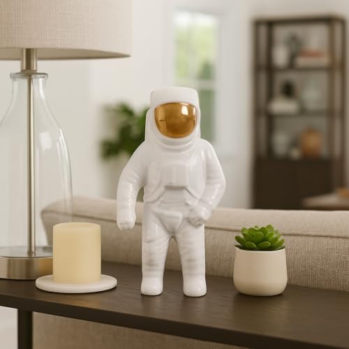 Figura decorativa astronauta de cerámica blanca 11 pulgadas miniatura 2