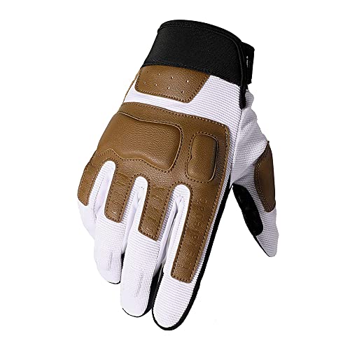 Guantes Moto Invierno para Hombre y Mujer, Pantalla Táctil Guantes Deportivos Dedo Completo Guantes Antideslizante Universal para Motocicleta Bici Ciclismo Deportivos MTB ATV,Blanco,M