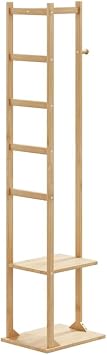 Bamboo Coat Rack with Hooks and Shelves, 38.5 x 30 x 156 cm, Bamboo Coat Rack for Jackets, Winter Coats, Dresses, Shirts, T-Shirts and Sweaters
