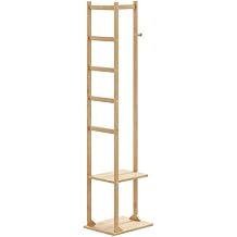 Bamboo Coat Rack with Hooks and Shelves, 38.5 x 30 x 156 cm, Bamboo Coat Rack for Jackets, Winter Coats, Dresses, Shirts, T-Shirts and Sweaters