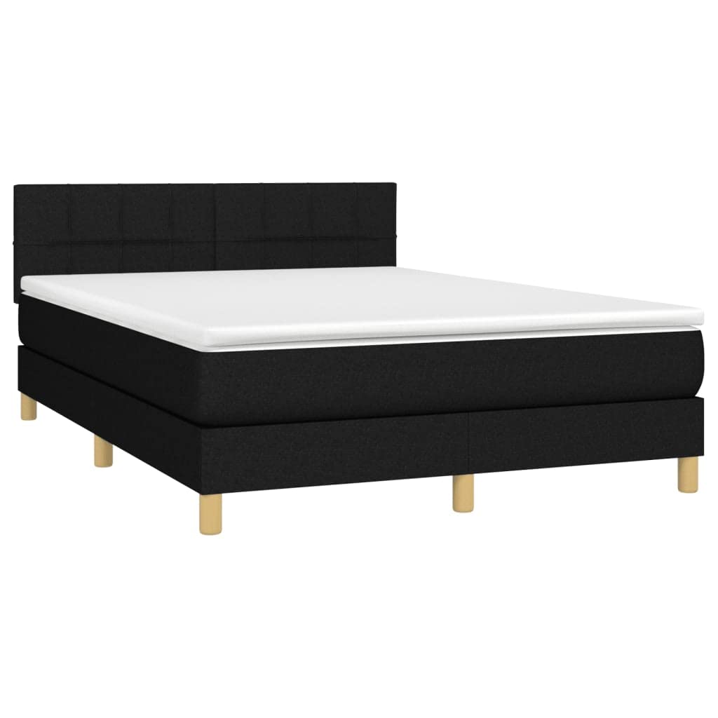 Strapazierfähiger Stoff verstellbares Kopfteil Taschenfederkernmatratze | Boxspringbett mit Matratze Schwarz 140x190 cm Stoff Bett mit Taschenfederkernmatratze verstellbares Kopfteil Luxus
