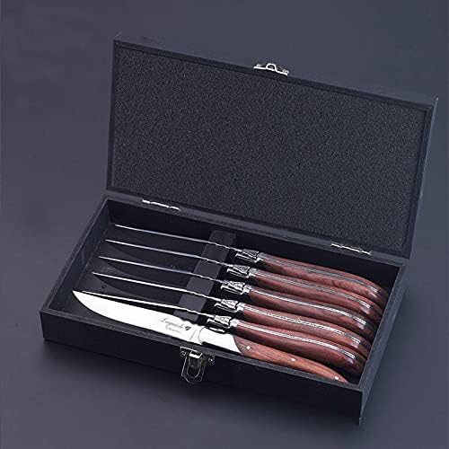 Silverware Set, 6pcs Tableware set Rosewood Handle Steak Knives Dinner Forks Japanese Cutlery Stainless Steel Flatware Christmas Gift BY ZZYY (Color : 6 Knife in Box)