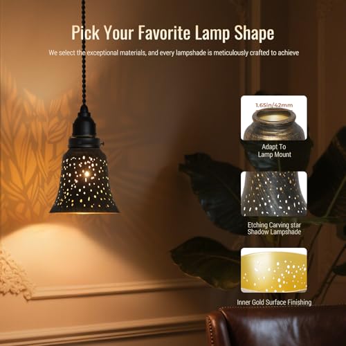 Image of 4 pack ceiling fan light covers- small mini lamp shades,metal lamp shade for pendant light shade, wall lamp, with 1-5 /8 inch Fitter, 4-3 /4 inch Height and 4-3 /4 inch Diameter, Antique bronze gold colors.