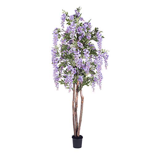Vickerman Everyday 7' Indoor Artificial Purple Wisteria Tree - Natural Hardwood Trunks - Black Plastic Pot - Home Or Office Accent - Maintenance Free #TOP17