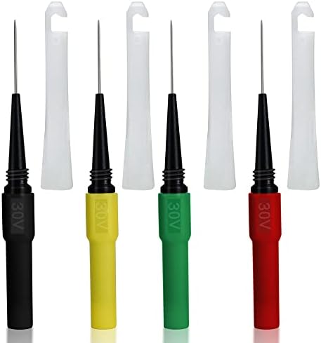 BOCEUC Piercing Clip Test Probe, 0.7mm Test Probe Pins, Non-Destructive Insulation Wire Piercing Needle, Piercing Probes Set for Banana Socket Plug Car Tester (4 Pcs)