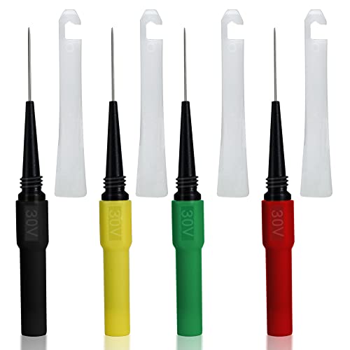BOCEUC Piercing Clip Test Probe, 0.7mm Test Probe Pins, Non-Destructive Insulation Wire Piercing Needle, Piercing Probes Set for Banana Socket Plug Car Tester (4 Pcs)