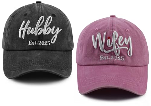 Image of Wifey Hubby 2025 Couples Dad Hats Baseball Caps, Embroidered Adjustable Cotton Honeymoon Wedding Baseball Caps