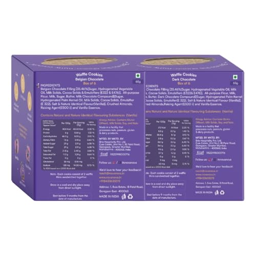 Image of NOVANOVA Assorted Belgian & Dark Chocolate Waffle Cookies - Box Of 12 - Vegetarian, 100% Eggless | No Added Preservatives - 120 G