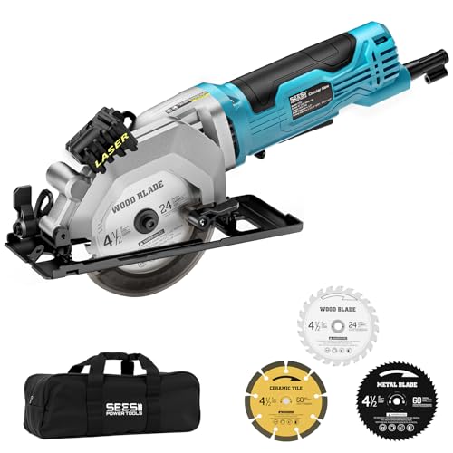 Seesii Mini Circular Saw with Laser Guide,4.8A 4000 RPM Compact