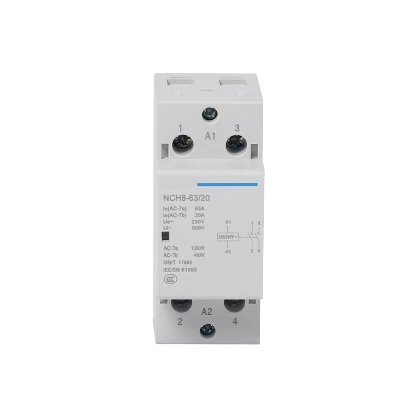 Contactor Modular de CA for el hogar, 220V, 230V, 400V | 20A, 25A, 40A, 63A, 1NO, 1NC, 2NO, 2NC, 4NO, NCH8 2, cuatro fases(NCH8-40,4NO)