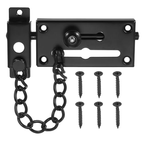 PATIKIL Slide Bolt Gate Latch with Chain Door Guard Lock, Door Lock Latch with Anti-Theft Spring Button Security Inside Doors with 6 Pcs Screws for Home Hotel Apartment, Matte Black