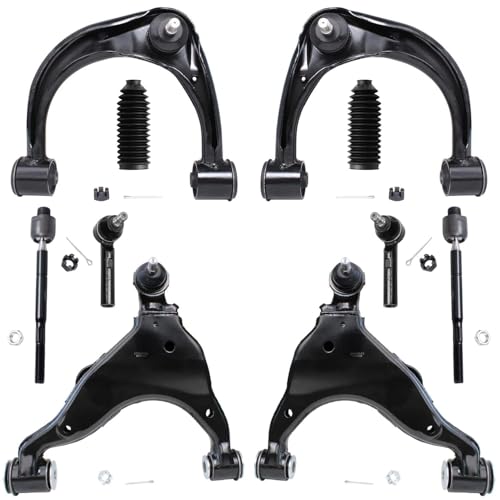 Image of Detroit Axle - 10pc Front End Suspension Kit for 03-09 Lexus GX470 Toyota 4Runner, 07-09 FJ Cruiser, Upper & Lower Control Arms Tie Rod Ends Boots 2003 2004 2005 2006 2007 2008 2009 Replacement