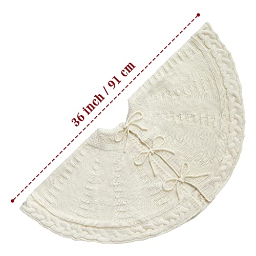 Limbridge Knitted Christmas Tree Skirt, 36 Inches Cable Knit Edge, Rustic Heavy Yarn Tree Skirts For Xmas Decor Holiday Decoration, Cream White #TOP1