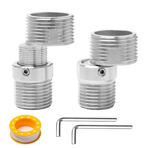 Sxutop 2 Stück S Anschluss aus Edelstahl Versetzt Um 10 mm Außengewinde Duscharmatur Adapter 360° Verstellbarer Abgewinkelter Wasserhahn Anschlussschlauch Adapter 3/4